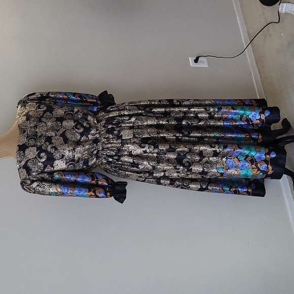 💥host pick❤️VINTAGE 80S VIBE  Satin Abstract floral customade Maxi dress - Picture 2 of 16